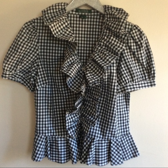 Lauren Ralph Lauren Cotton Gingham Ruffle Blouse - Picture 4 of 6